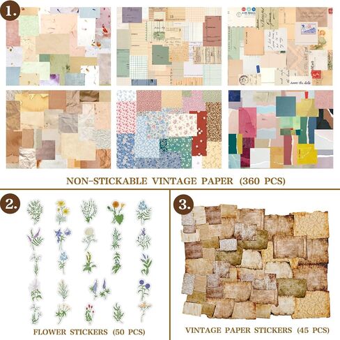 455 PCS Vintage Scrapbook Paper DIY Set, Aesthetic Decorative Craft Papers in Saudi Arabia