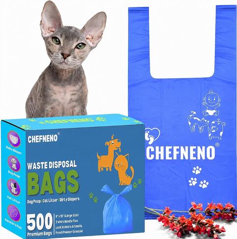 Disposable Dog Poop Waste Bags Cat Litter Clump & Poop Bags with Easy-tie Handles (500 Bags) Made w/EPI TDPA(Totally Degradable Plastic Additive) Fresh Powder Scented Bulk Poop Bags (Blue, 500 ct.) in Saudi Arabia