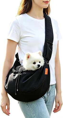 Small Dog Sling Carrier, Hands-Free Breathable Pet Carrier with Adjustable Shoulder Strap, Comfortable Crossbody Puppy Carrier for Small to Medium Dogs & Cats, Travel Walking Bag with Pocket in Kuwait