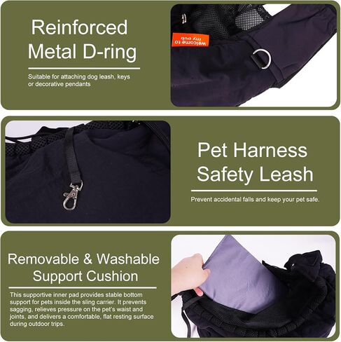 Small Dog Sling Carrier, Hands-Free Breathable Pet Carrier with Adjustable Shoulder Strap, Comfortable Crossbody Puppy Carrier for Small to Medium Dogs & Cats, Travel Walking Bag with Pocket in Kuwait