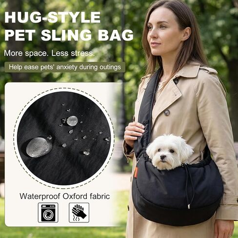 Small Dog Sling Carrier, Hands-Free Breathable Pet Carrier with Adjustable Shoulder Strap, Comfortable Crossbody Puppy Carrier for Small to Medium Dogs & Cats, Travel Walking Bag with Pocket in Kuwait