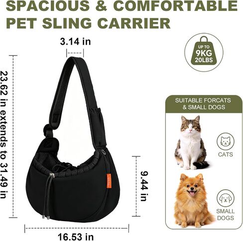Small Dog Sling Carrier, Hands-Free Breathable Pet Carrier with Adjustable Shoulder Strap, Comfortable Crossbody Puppy Carrier for Small to Medium Dogs & Cats, Travel Walking Bag with Pocket in Kuwait