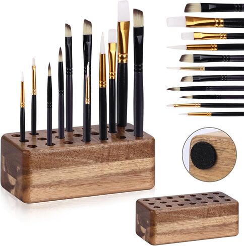 21 Holes Paint Brush Storage Organizer Wooden Paint Brush Holder Stand for Art Brushes Artist Brush Holder for Office Desk Craft Tool Holder 5.9 × 2.8 × 2.2 In in Saudi Arabia