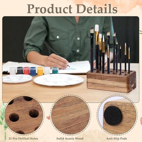 21 Holes Paint Brush Storage Organizer Wooden Paint Brush Holder Stand for Art Brushes Artist Brush Holder for Office Desk Craft Tool Holder 5.9 × 2.8 × 2.2 In in Saudi Arabia