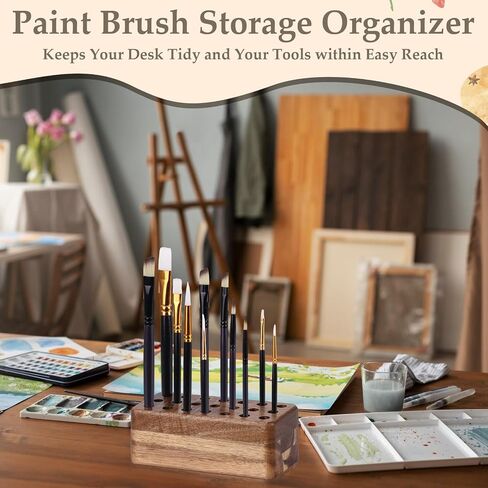 21 Holes Paint Brush Storage Organizer Wooden Paint Brush Holder Stand for Art Brushes Artist Brush Holder for Office Desk Craft Tool Holder 5.9 × 2.8 × 2.2 In in Saudi Arabia