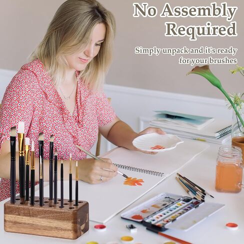 21 Holes Paint Brush Storage Organizer Wooden Paint Brush Holder Stand for Art Brushes Artist Brush Holder for Office Desk Craft Tool Holder 5.9 × 2.8 × 2.2 In in Saudi Arabia