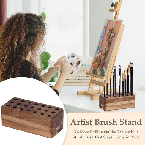 21 Holes Paint Brush Storage Organizer Wooden Paint Brush Holder Stand for Art Brushes Artist Brush Holder for Office Desk Craft Tool Holder 5.9 × 2.8 × 2.2 In in Saudi Arabia