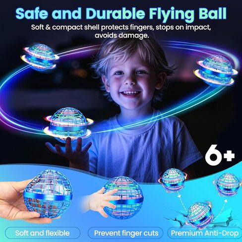 Flying Orb Ball Toy, 2025 Upgrade Hand Controlled Hover Ball with LED Lights, 360° Rotating Boomerang Globe Cool Mini Drone, Ideal Birthday&Christmas Gift for Boys Girls-Bright Blue in Saudi Arabia