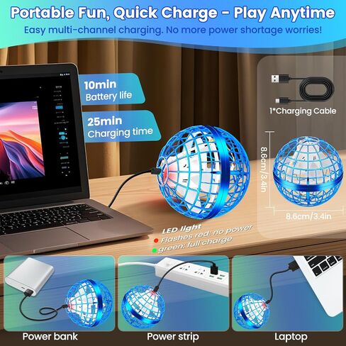 Flying Orb Ball Toy, 2025 Upgrade Hand Controlled Hover Ball with LED Lights, 360° Rotating Boomerang Globe Cool Mini Drone, Ideal Birthday&Christmas Gift for Boys Girls-Bright Blue in Saudi Arabia