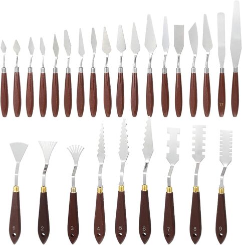 Palette Knife Set, 27Pcs Palette Knives Stainless Steel Art Paint Knife Professional Paint Spatula Painting Knife with Wood Handle for Oil Painting Acrylic Color Mixing and Texturing in Kuwait
