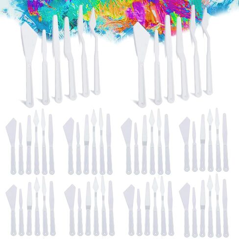 Plastic Spatula Palette Knives Set 30Pcs(5 Pack), KELIFANG Painting Knife for Mixing, Spreading, Scratching, Layering Colors, Thin and Flexible Art Tools for Carving, Oil, Acrylic, Watercolor Painting in Kuwait
