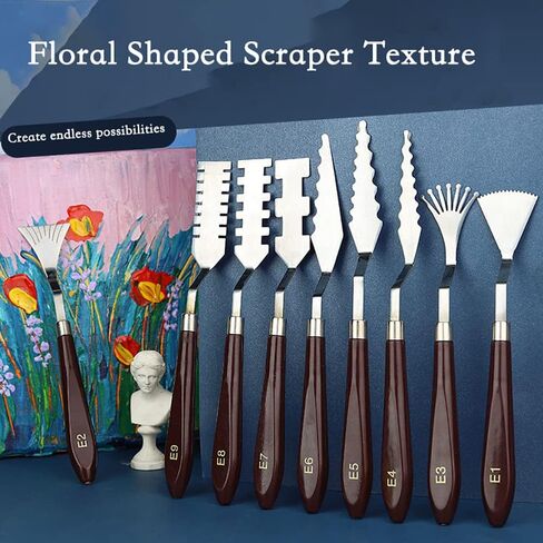9 Pcs Flower Art Scraper Texture Knife Art Palette Knife Special-shaped Scraper Oil Painting Acrylic Paint Tool for Art Students in Kuwait