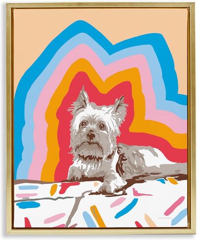 Stupell Industries Retro Abstract Terrier Dog Gold Framed Floater Canvas Wall Art Design by Kamdon Kreations in Kuwait