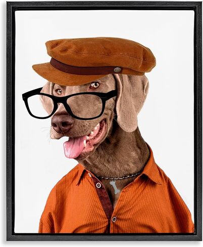 Stupell Industries Schoundrel Dog in Glasses Black Framed Floater Canvas Wall Art Design by Karen Smith in Kuwait