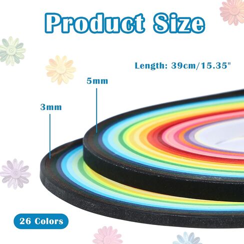 TXIN 1300pcs Quilling Paper Strips, 3mm 26 Colors Quilling Paper Kit for Adults Beginners Professional DIY Art Craft in Kuwait