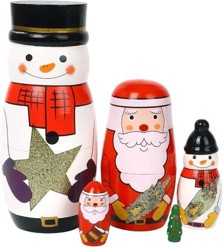 5 Pcs Christmas Russian Nesting Dolls Handmade(Snowman) in Kuwait