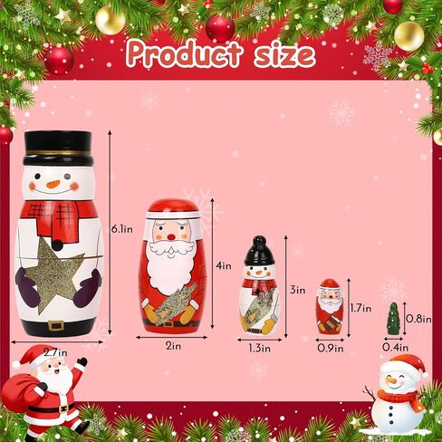 5 Pcs Christmas Russian Nesting Dolls Handmade(Snowman) in Kuwait