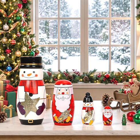 5 Pcs Christmas Russian Nesting Dolls Handmade(Snowman) in Kuwait