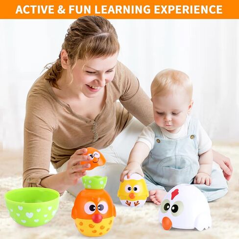 MOONTOY Chicken Toddler Easter Eggs Toys, Nesting Dolls Stacking Toys for Toddlers 1-3 Matching Shape Sorters Sensory Preschool Learning Baby Easter Basket Stuffers Gifts 6-12 12-18 Months, 1 Year Old in Kuwait