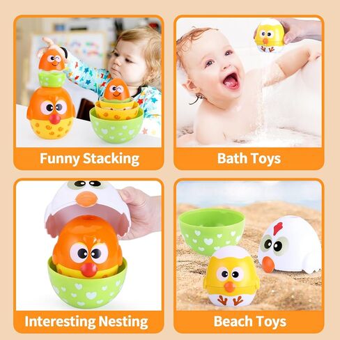 MOONTOY Chicken Toddler Easter Eggs Toys, Nesting Dolls Stacking Toys for Toddlers 1-3 Matching Shape Sorters Sensory Preschool Learning Baby Easter Basket Stuffers Gifts 6-12 12-18 Months, 1 Year Old in Kuwait