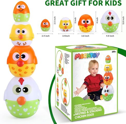MOONTOY Chicken Toddler Easter Eggs Toys, Nesting Dolls Stacking Toys for Toddlers 1-3 Matching Shape Sorters Sensory Preschool Learning Baby Easter Basket Stuffers Gifts 6-12 12-18 Months, 1 Year Old in Kuwait