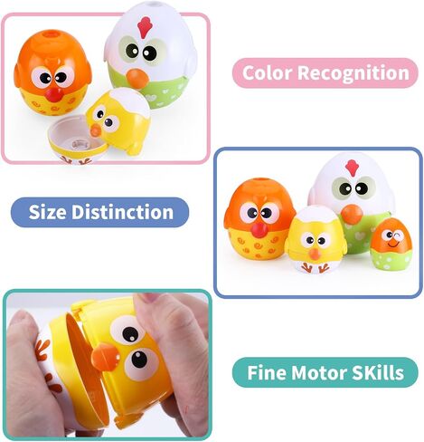 MOONTOY Chicken Toddler Easter Eggs Toys, Nesting Dolls Stacking Toys for Toddlers 1-3 Matching Shape Sorters Sensory Preschool Learning Baby Easter Basket Stuffers Gifts 6-12 12-18 Months, 1 Year Old in Kuwait