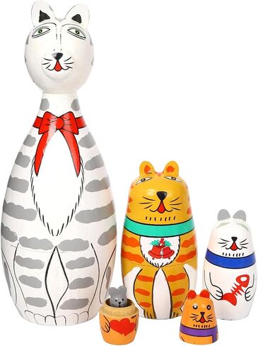 5 Pcs Russian Nesting Dolls Matryoshka Doll Handmade(cat) in Kuwait