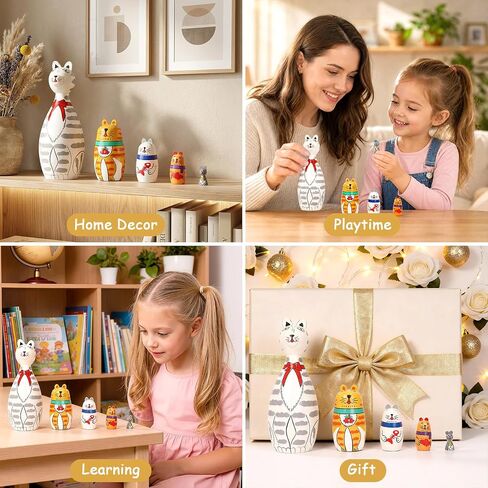 5 Pcs Russian Nesting Dolls Matryoshka Doll Handmade(cat) in Kuwait