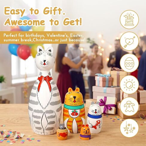 5 Pcs Russian Nesting Dolls Matryoshka Doll Handmade(cat) in Kuwait
