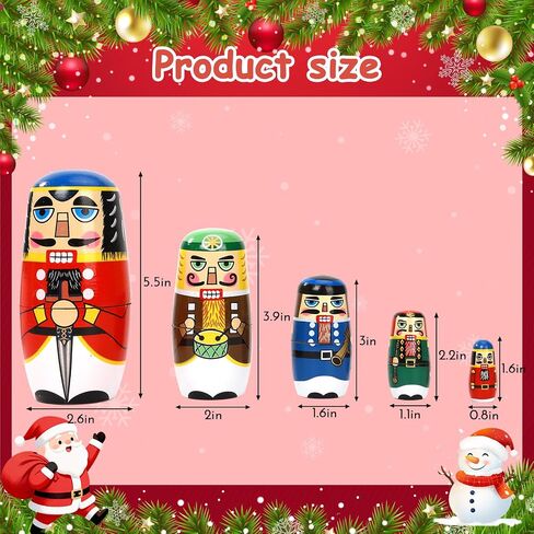 5 Pcs Christmas Russian Nesting Dolls Handmade(Nutcracker) in Kuwait
