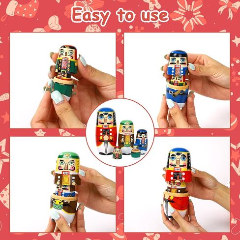 5 Pcs Christmas Russian Nesting Dolls Handmade(Nutcracker) in Kuwait