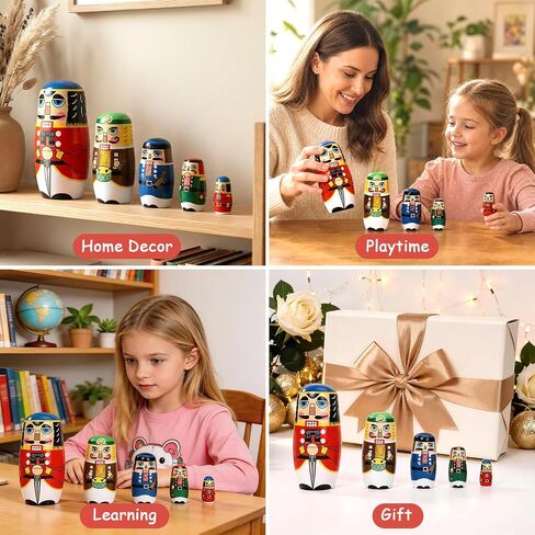 5 Pcs Christmas Russian Nesting Dolls Handmade(Nutcracker) in Kuwait