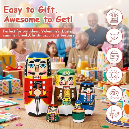 5 Pcs Christmas Russian Nesting Dolls Handmade(Nutcracker) in Kuwait