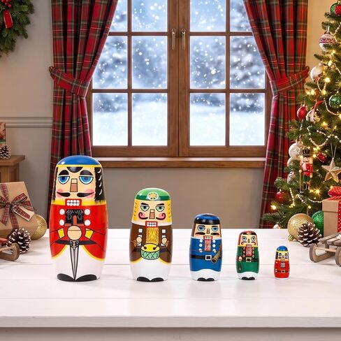 5 Pcs Christmas Russian Nesting Dolls Handmade(Nutcracker) in Kuwait