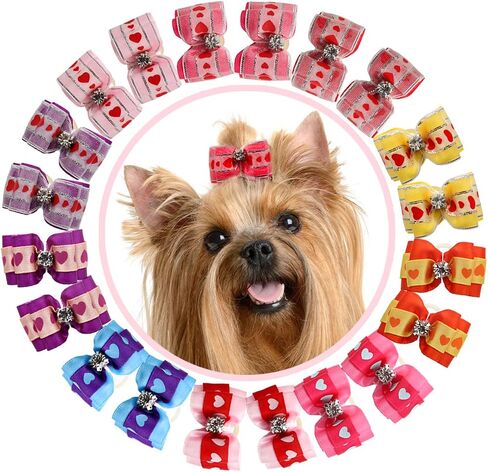 YOY 20PCS / 10 Pairs Adorable Grosgrain Ribbon Pet Dog Hair Bows with Rubber Bands - Puppy Topknot Cat Kitty Doggy Grooming Hair Accessories Bow Knots Headdress Flowers Set for Groomer in Saudi Arabia