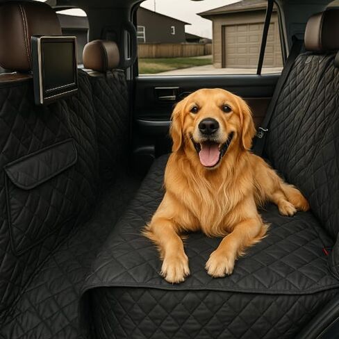 Formosa Covers Deluxe Quilted and Padded Dog Car Back Seat Cover with Non-Slip Back Best for Car Truck and SUV - Travel with Your Pet Mess Free - Universal Fit 56"x94", Black in Kuwait