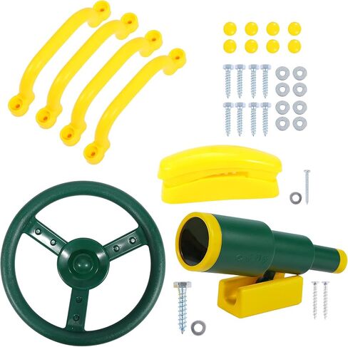 RedSwing Playground Accessories for Kids, Outdoor Swingset Attachments with Pirate Ship Wheel, Toy Telescope, Telephone and Safety Handles (Yellow and Green) in Saudi Arabia