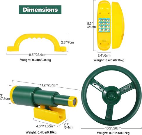 RedSwing Playground Accessories for Kids, Outdoor Swingset Attachments with Pirate Ship Wheel, Toy Telescope, Telephone and Safety Handles (Yellow and Green) in Saudi Arabia