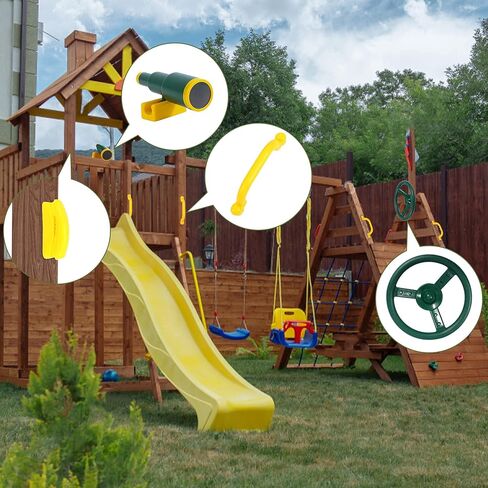 RedSwing Playground Accessories for Kids, Outdoor Swingset Attachments with Pirate Ship Wheel, Toy Telescope, Telephone and Safety Handles (Yellow and Green) in Saudi Arabia