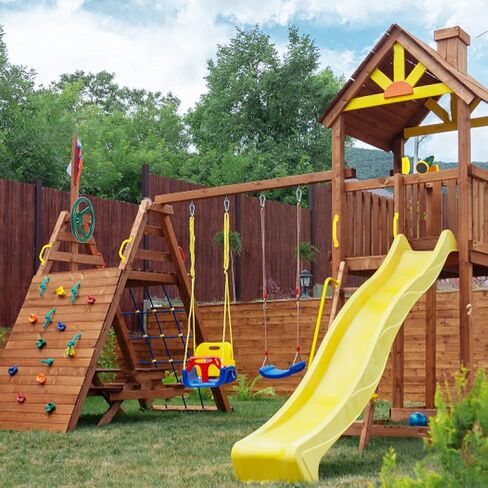 RedSwing Playground Accessories for Kids, Outdoor Swingset Attachments with Pirate Ship Wheel, Toy Telescope, Telephone and Safety Handles (Yellow and Green) in Saudi Arabia