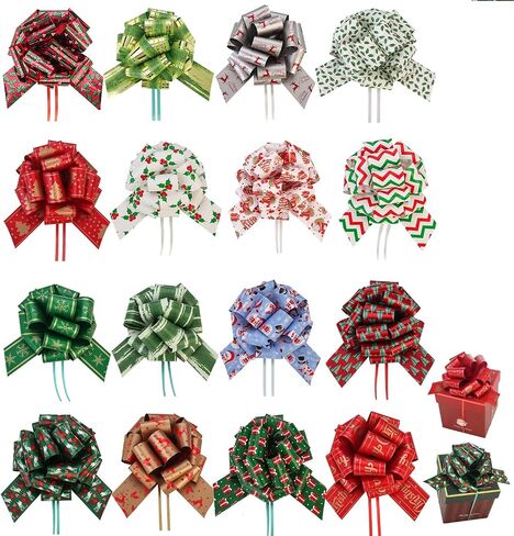 PintreeLand 24PCS Christmas Bows for Gift Wrapping & 24PCS Gift Tags, 5" Xmas Pull Bows with Ribbon Wrap Accessory for Present, Florist, Bouquet, Hamper, Basket Decor, Easy to Assemble in Kuwait