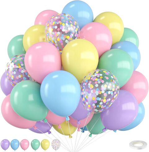 Pastel Balloons 12 Inch Rainbow Maca Pink Blue Purple Green Yellow Balloon in Kuwait