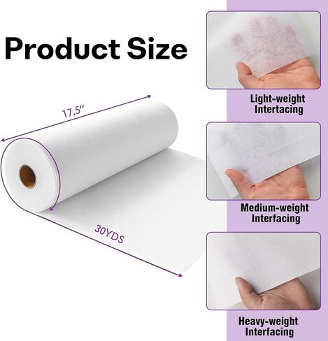 White Heavy Weight Iron-On Non-Woven Fusible Interfacing 17.5" x 30yd in Kuwait