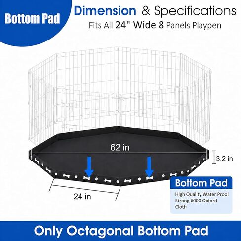 Dog Playpen Bottom Pad Cover, 600D Waterproof Oxford for 8 Panel 24 in Pens in Kuwait