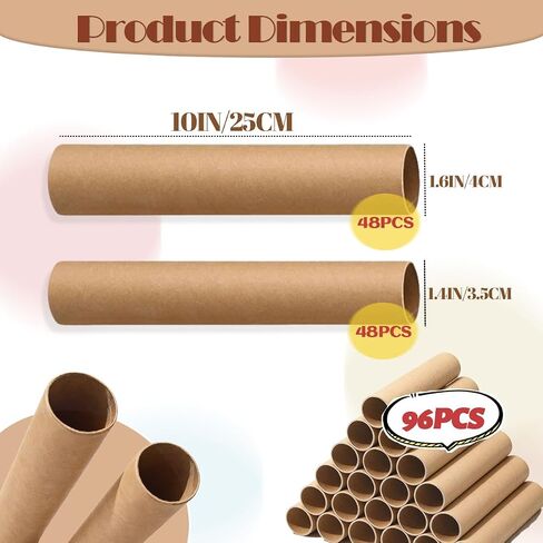96 Pcs Cardboard Tubes for Crafts Paper Towel Tubes 2 Size (1.4 x 10 in,1.6 x 10 in) Empty Toilet Paper Rolls for Crafts for DIY Projects Gift Wrapping, Holiday Decor Crafters（Cowhide） in Kuwait