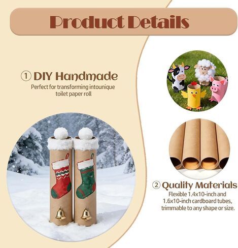 96 Pcs Cardboard Tubes for Crafts Paper Towel Tubes 2 Size (1.4 x 10 in,1.6 x 10 in) Empty Toilet Paper Rolls for Crafts for DIY Projects Gift Wrapping, Holiday Decor Crafters（Cowhide） in Kuwait