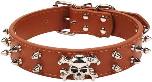 Spiked Leather Dog Collar, 2 Rows Bullet Rivets Studded PU Leather, Cool Skull Pet Collar for Medium and Large Dogs (L:17-20", Hot Pink) in Kuwait