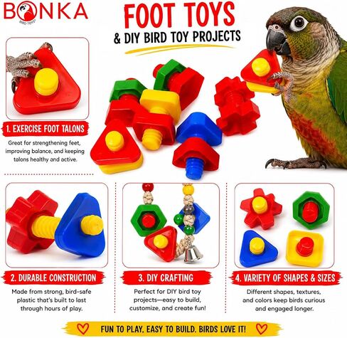 Bonka Bird Toys 3505 Pk6 Huge Nuts and Bolts Colorful Enticing Large Screw Interactive Foot Beak Throw Parrot Cockatoo Amazon African Grey Macaw Hyacinth in Kuwait