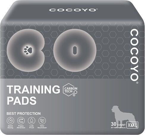 COCOYO Dog Training Pads Extra Large Size丨Carbon Absorb Eliminating Urine Odor Puppy Pads 丨 Premium Charcoal Dog Pee Pads (40 Count, XXL 30x36 inch),Black in Kuwait