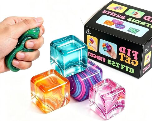 4Pack Fidget Toys Mini Squishy Stress Cube, Stress Balls for Kids, Adults Squishies Anxiety Stress Relief, Squishy Cube Sugar Balls, Sensory Toys for Kids with Autism, Fidgets for Classroom Prize in Kuwait